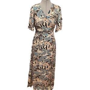 Easy Wear Wrap Around Dress Sz-2 Multicolor Paisley Maxi
